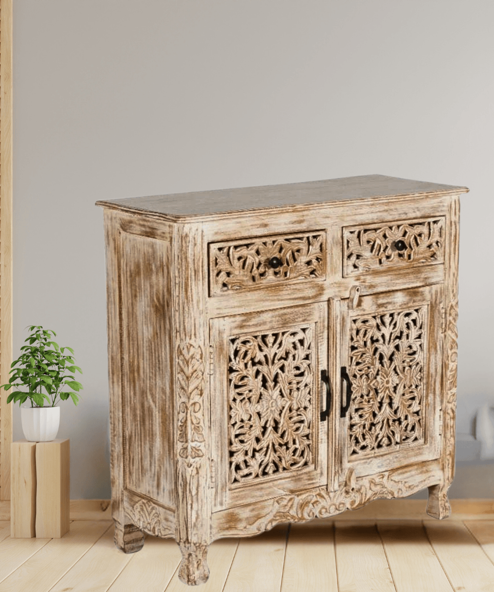 Niktan Export Solid Wood Cabinet Rustic Distress with Intricate Drawers - NikTan Export