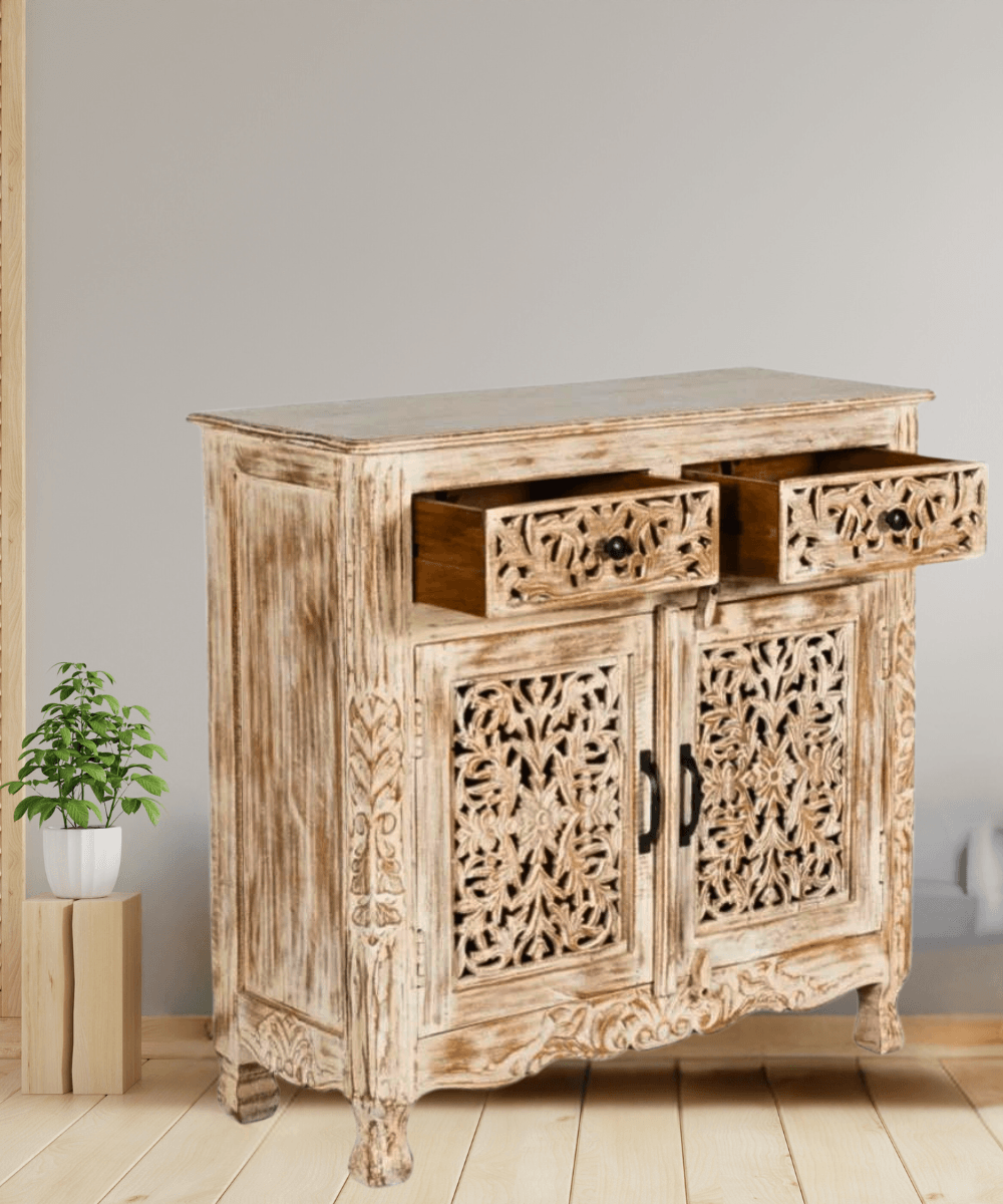 Niktan Export Solid Wood Cabinet Rustic Distress with Intricate Drawers - NikTan Export