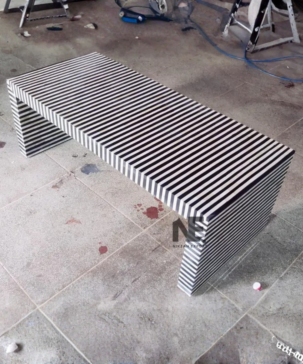 Striped bone inlay geometric console