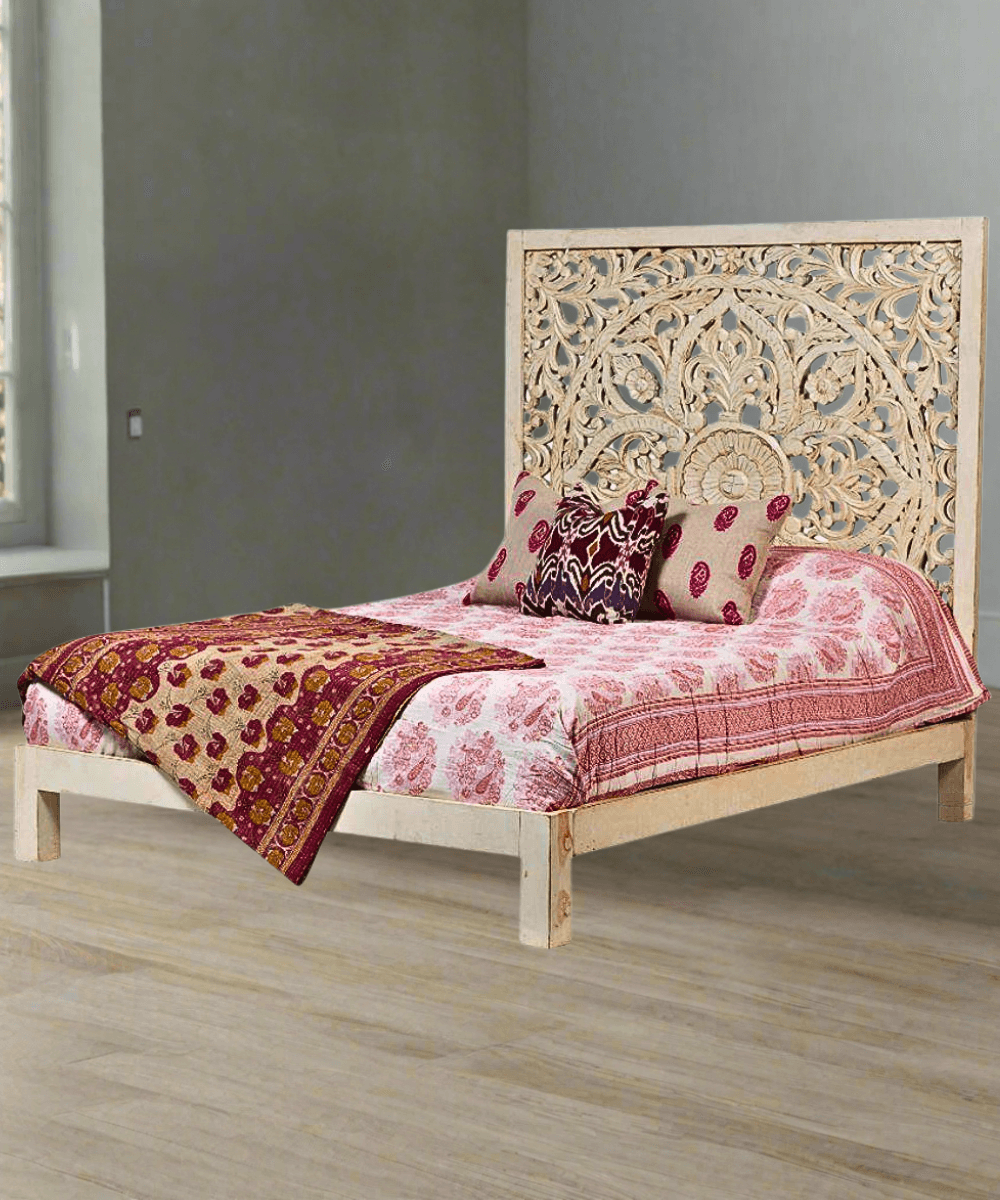 Niktan Export Elegant Solid Wood Carved Designer Bed in Antique - NikTan Export