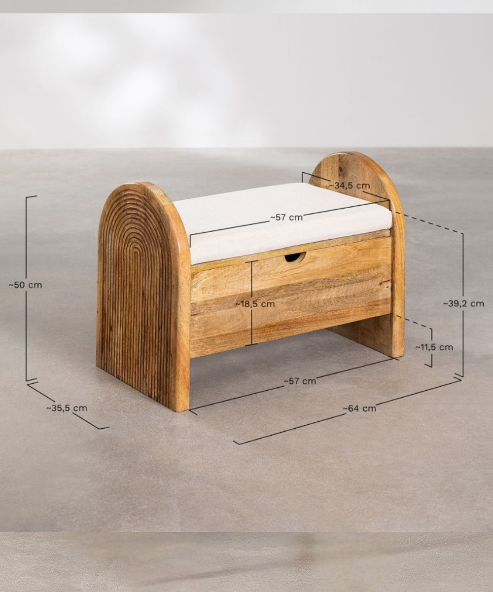 Side angle highlighting the carved patterns and cotton seat