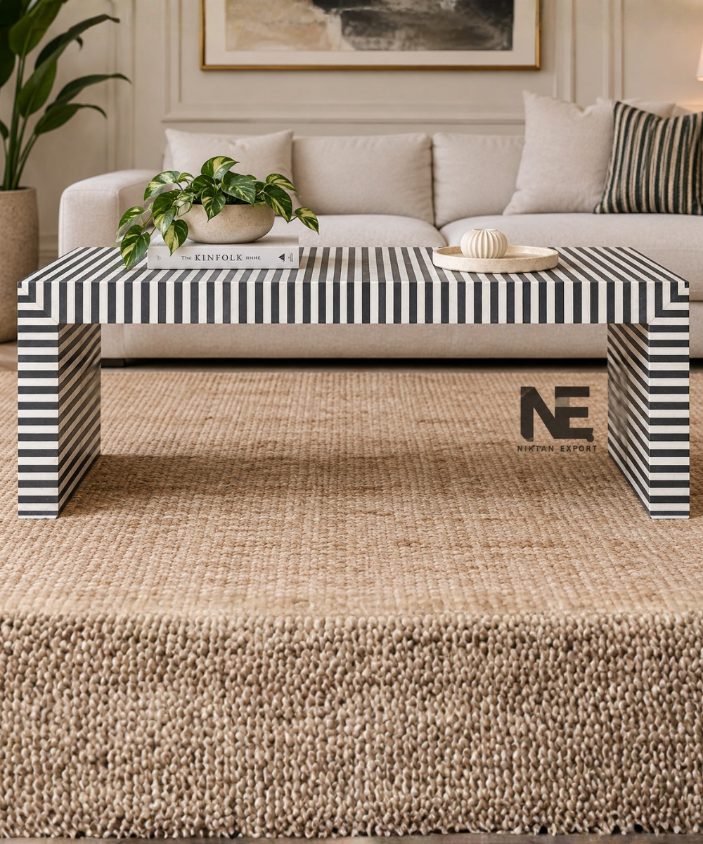 Bone inlay striped console table