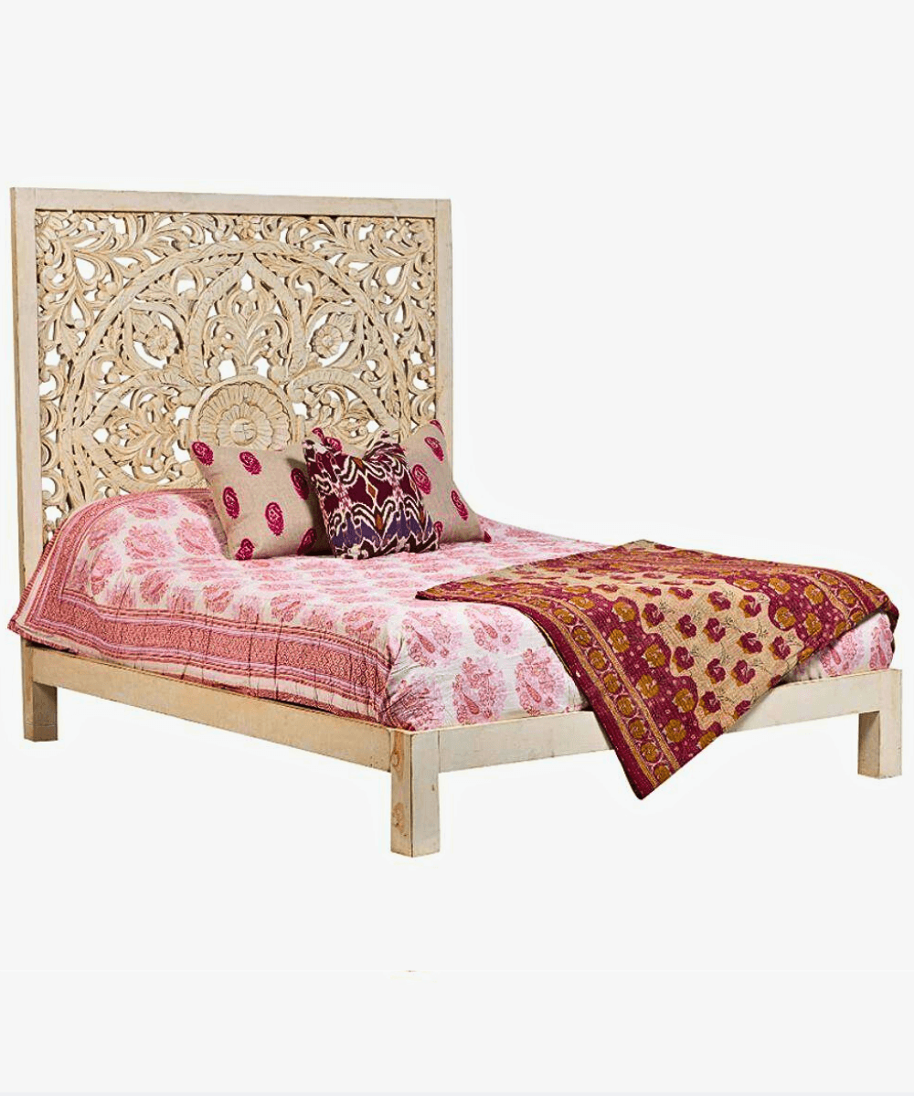 Niktan Export Elegant Solid Wood Carved Designer Bed in Antique - NikTan Export