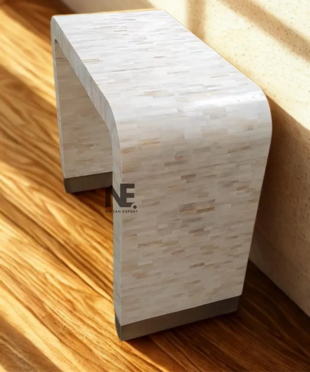 Floral bone inlay console table front view