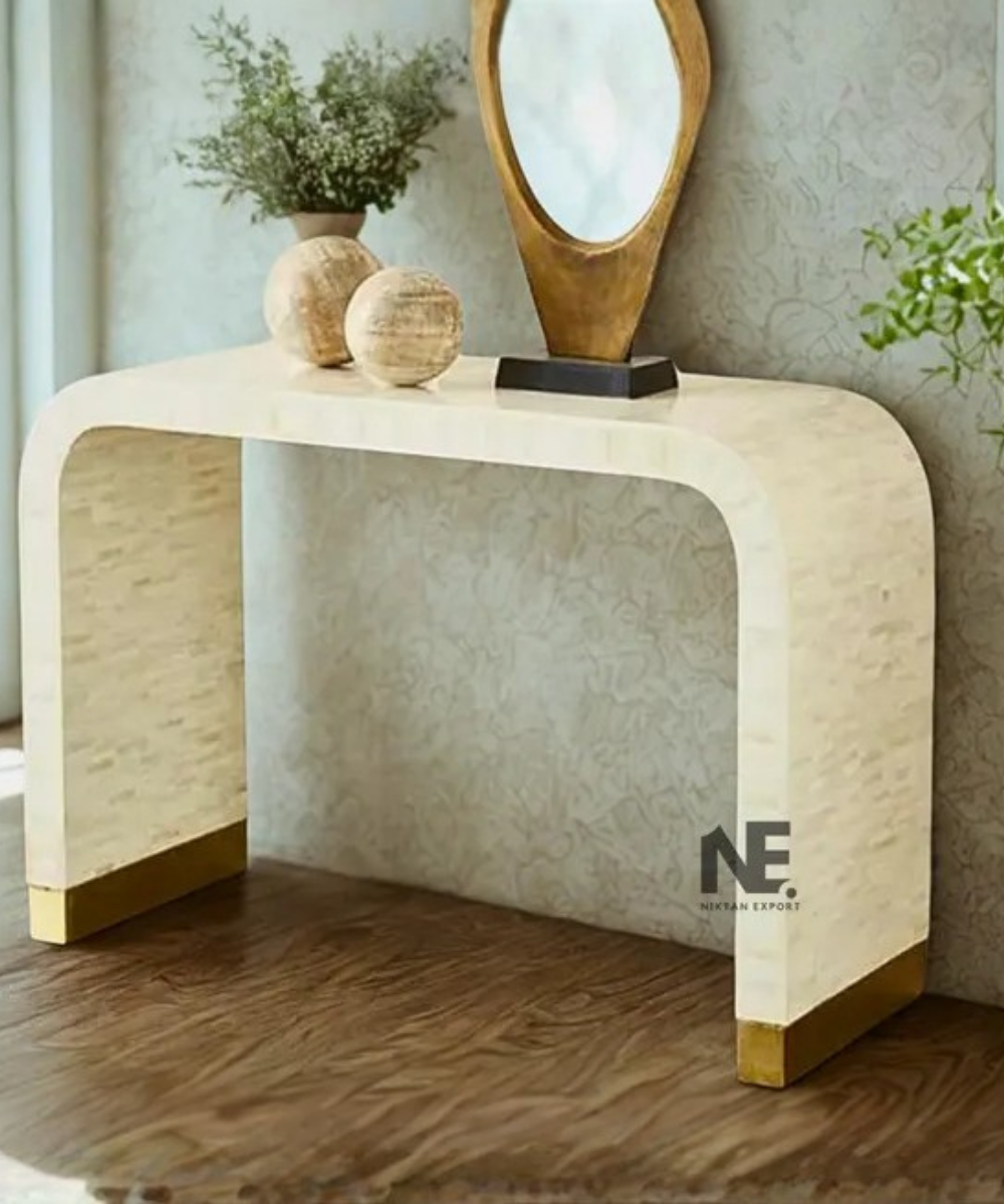 Curved bone inlay hallway table handmade in India
