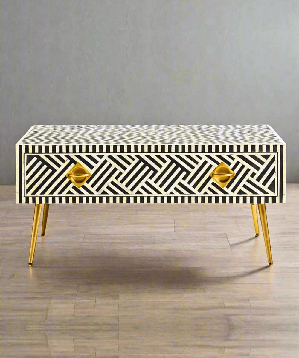 Niktan Export Black Chevron Bone Inlay Coffee Table - NikTan Export