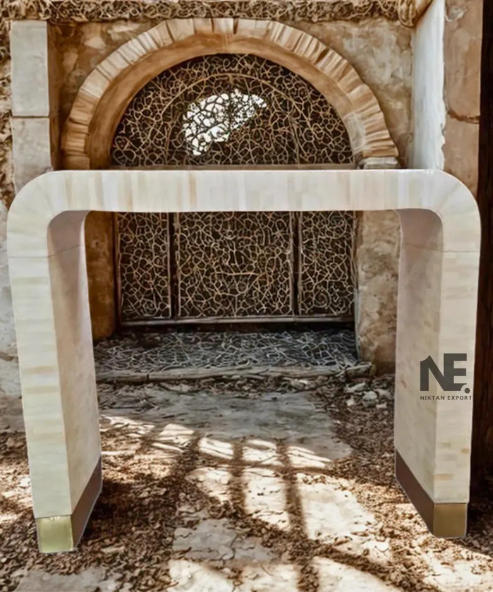 Handcrafted floral bone inlay entryway furniture