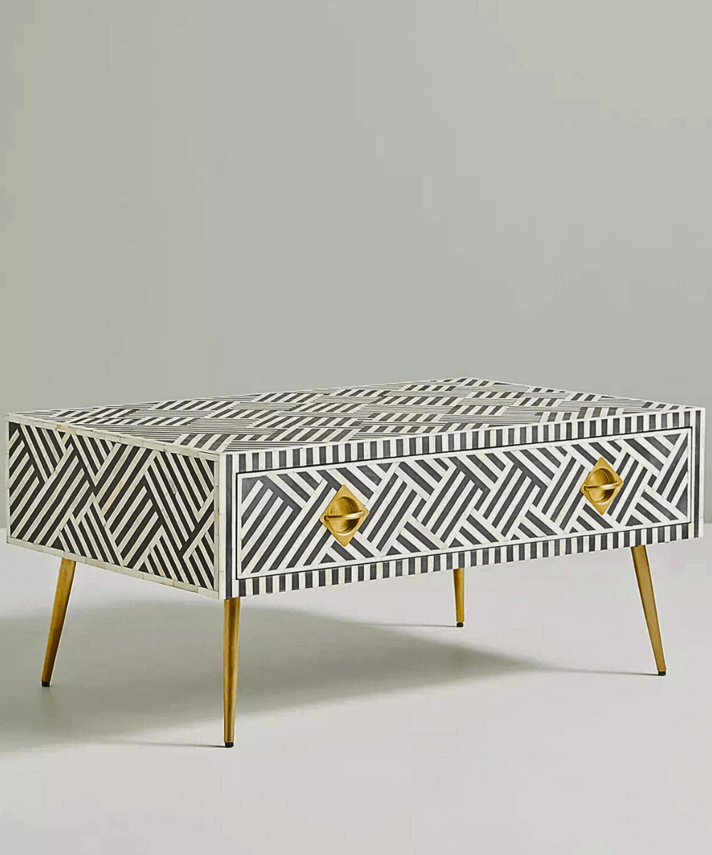 Niktan Export Black Chevron Bone Inlay Coffee Table - NikTan Export