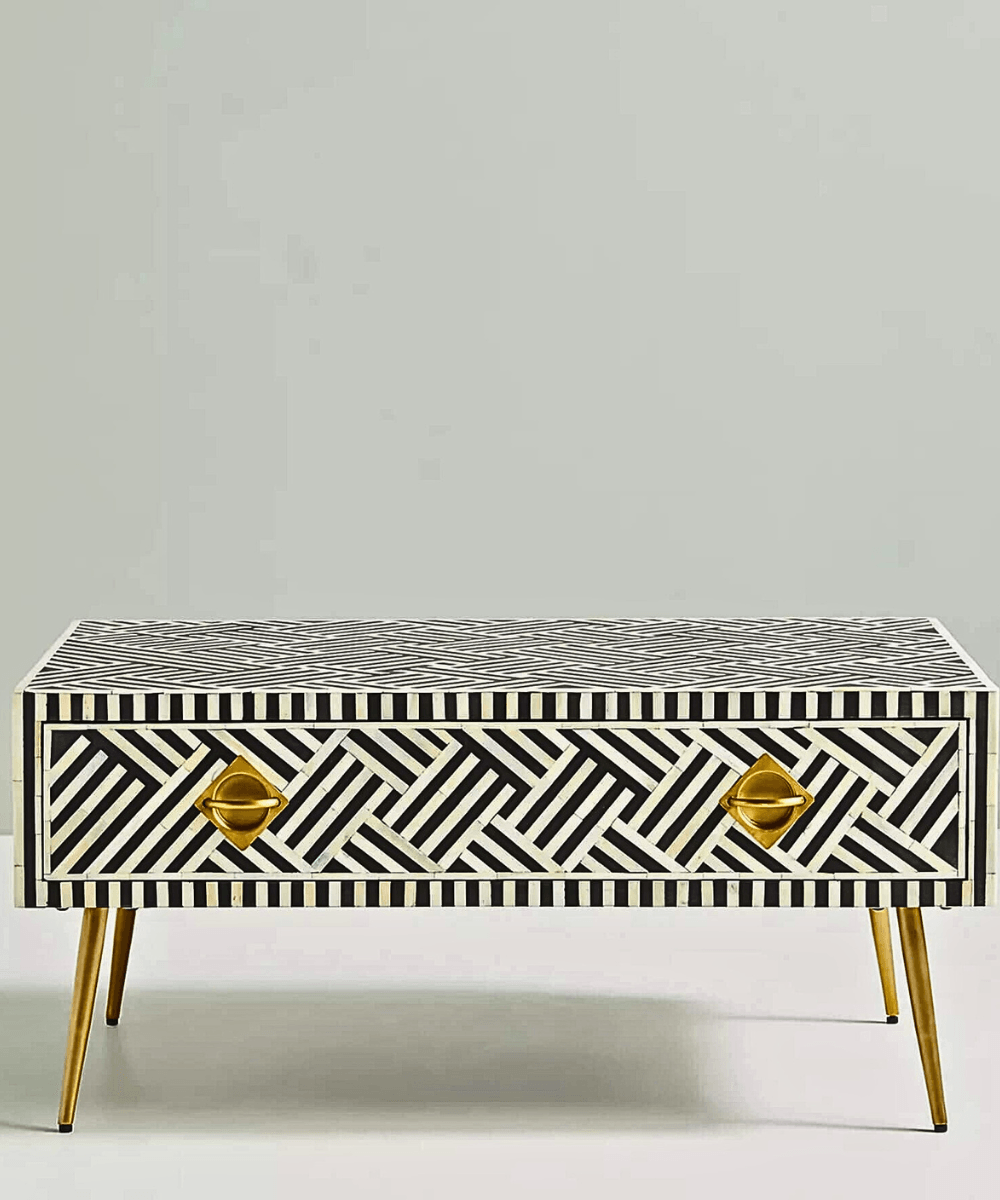 Niktan Export Black Chevron Bone Inlay Coffee Table - NikTan Export