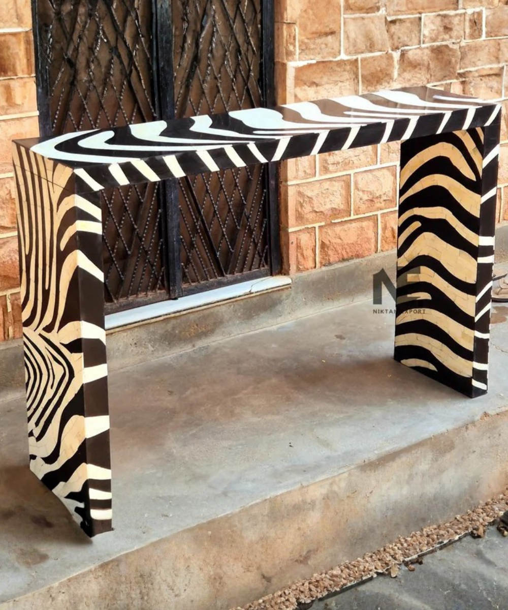 Handcrafted bone inlay console table for hallway
