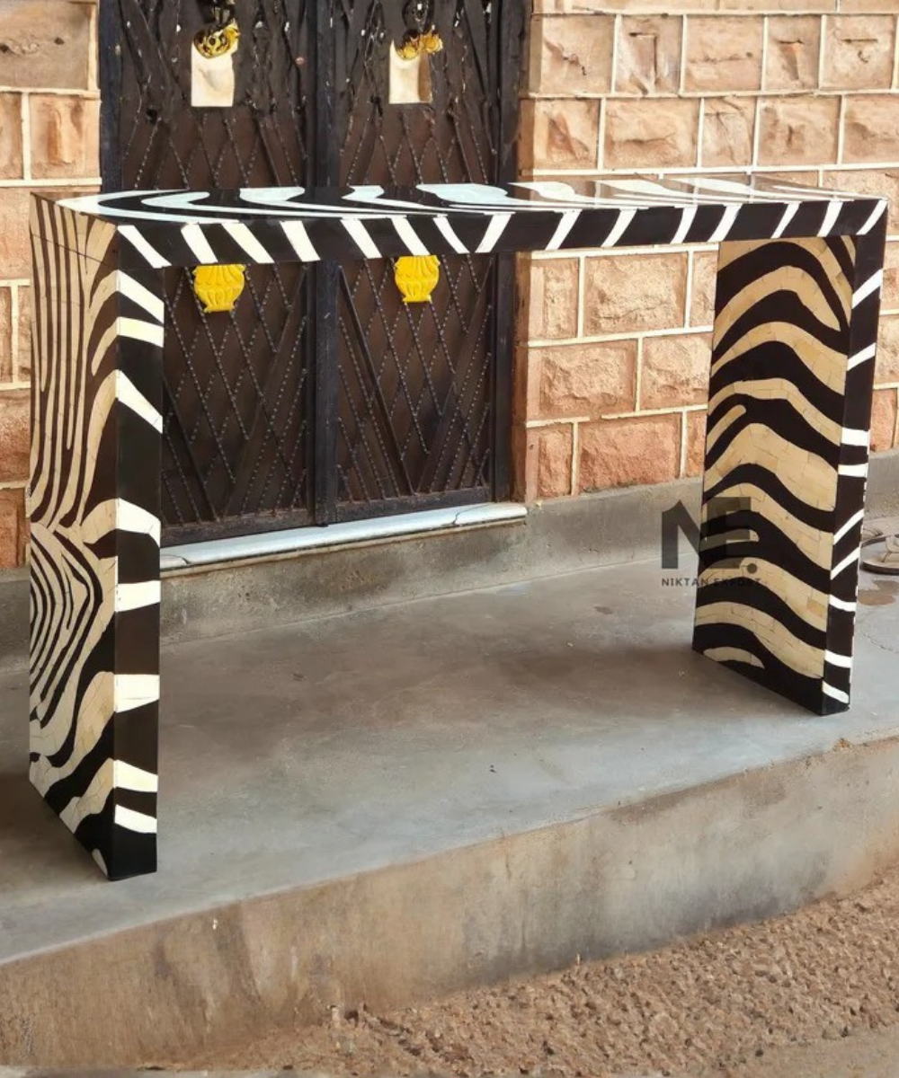 Black and white zebra console table handmade in India