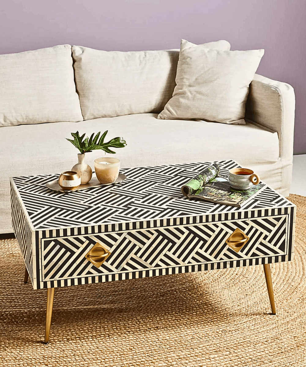 Niktan Export Black Chevron Bone Inlay Coffee Table - NikTan Export