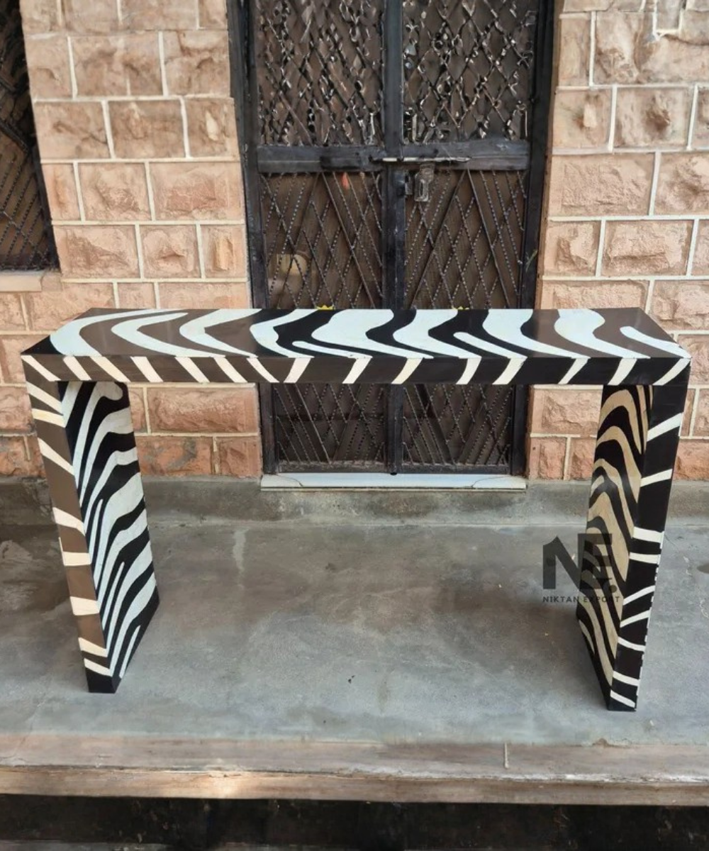 Zebra pattern bone inlay entryway table