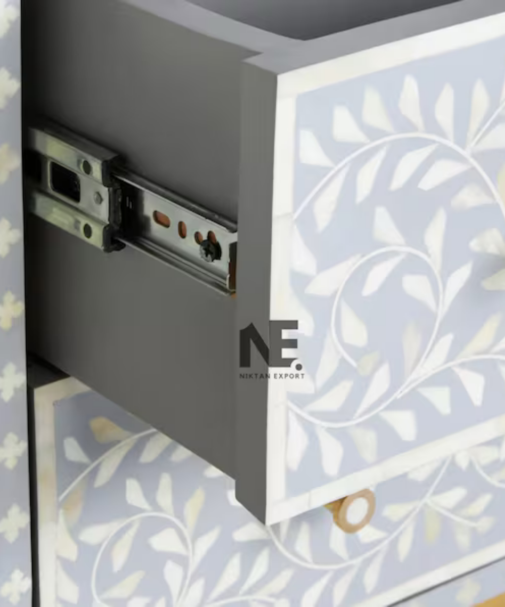 Gray and white scroll vine bone inlay console