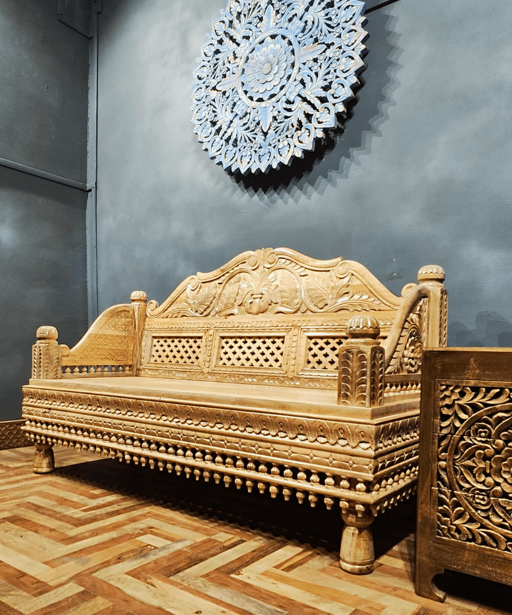 Niktan Export Handcrafted Wooden Daybed, Hand Carved Sofa, Bench Exquisite Carvings - NikTan Export