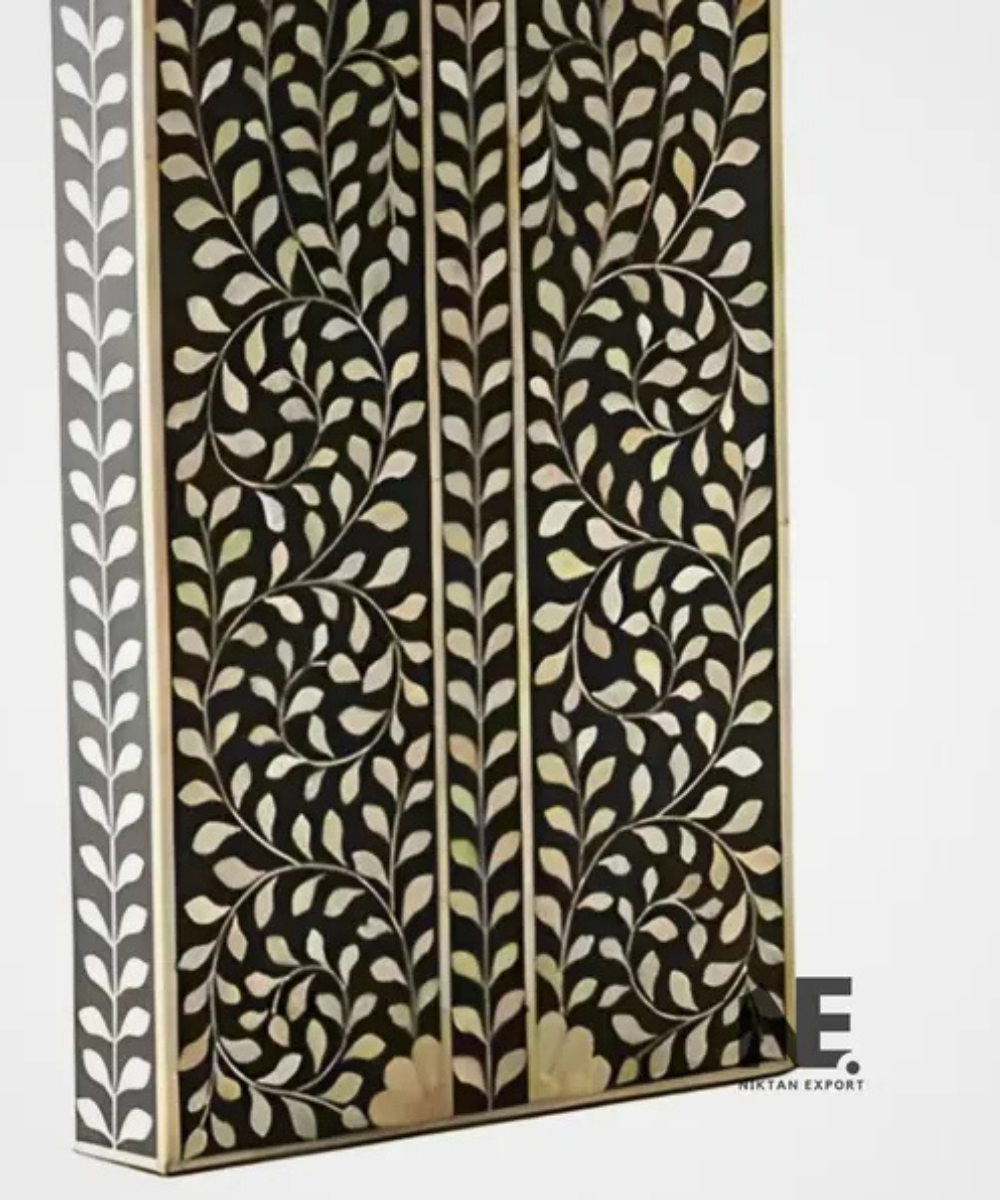 Black and white botanical bone inlay table