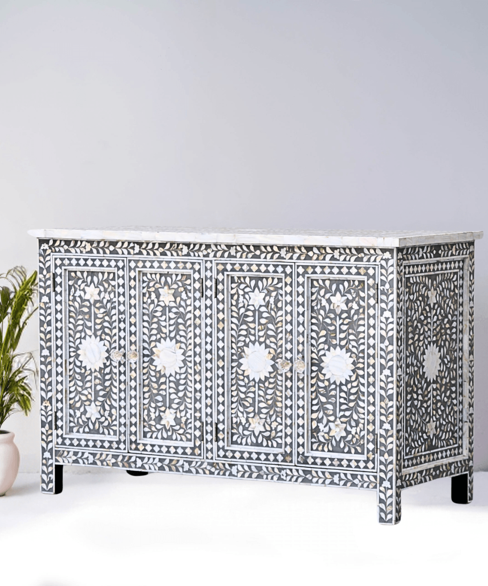 Niktan Export Floral Mother of Pearl Sideboard Handcrafted Unique Piece - NikTan Export