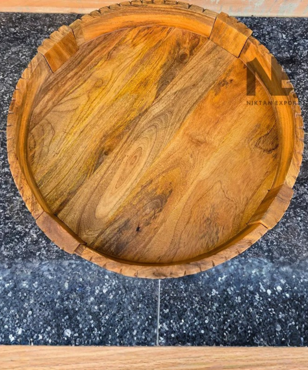 Round carved wooden coffee table made in India