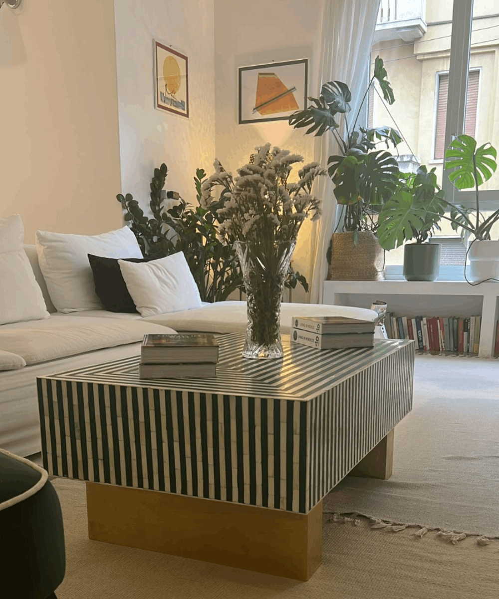 Green Bone Inlay Coffee Table – full front view