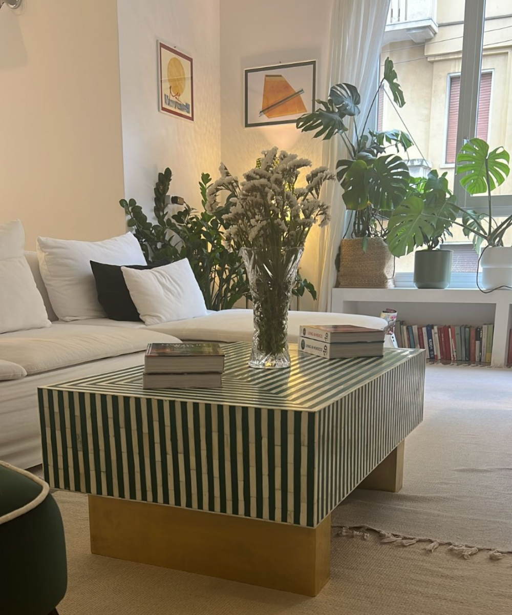 Green Bone Inlay Coffee Table – full front view