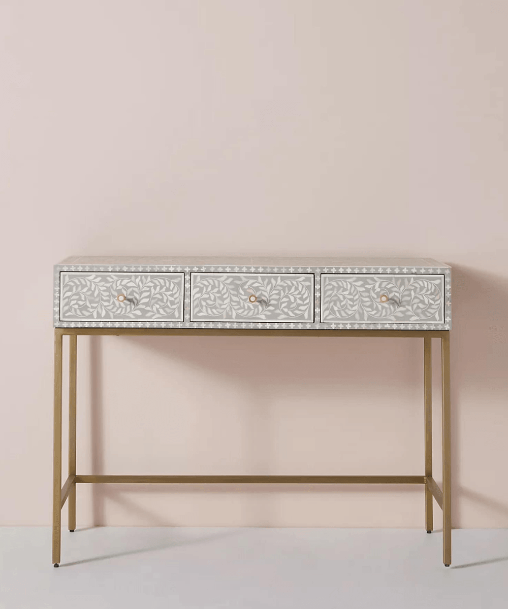 Niktan Export Stylish Bone Inlay Console Table Sleek Grey Finish - NikTan Export