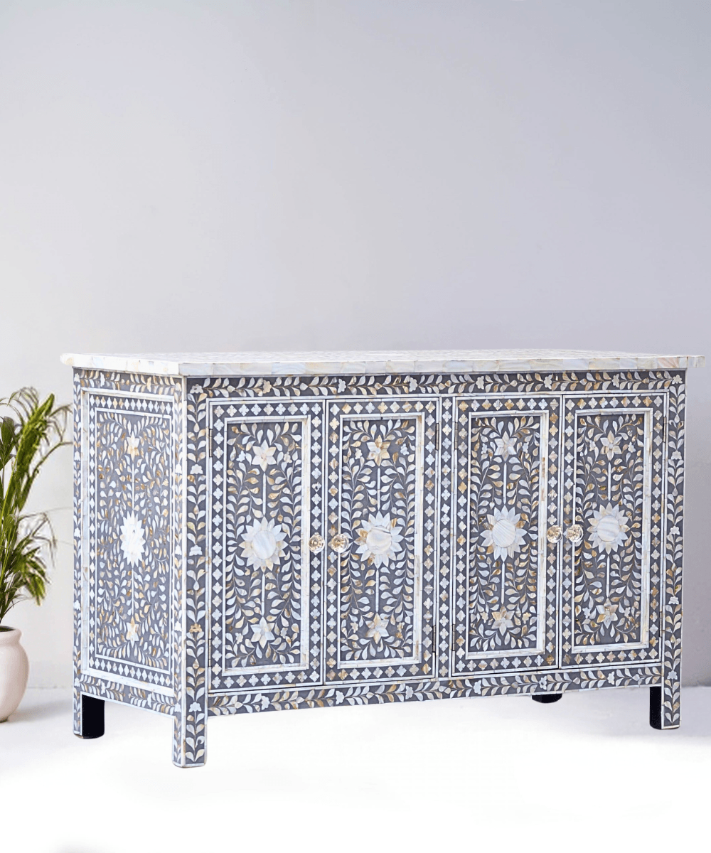 Niktan Export Floral Mother of Pearl Sideboard Handcrafted Unique Piece - NikTan Export