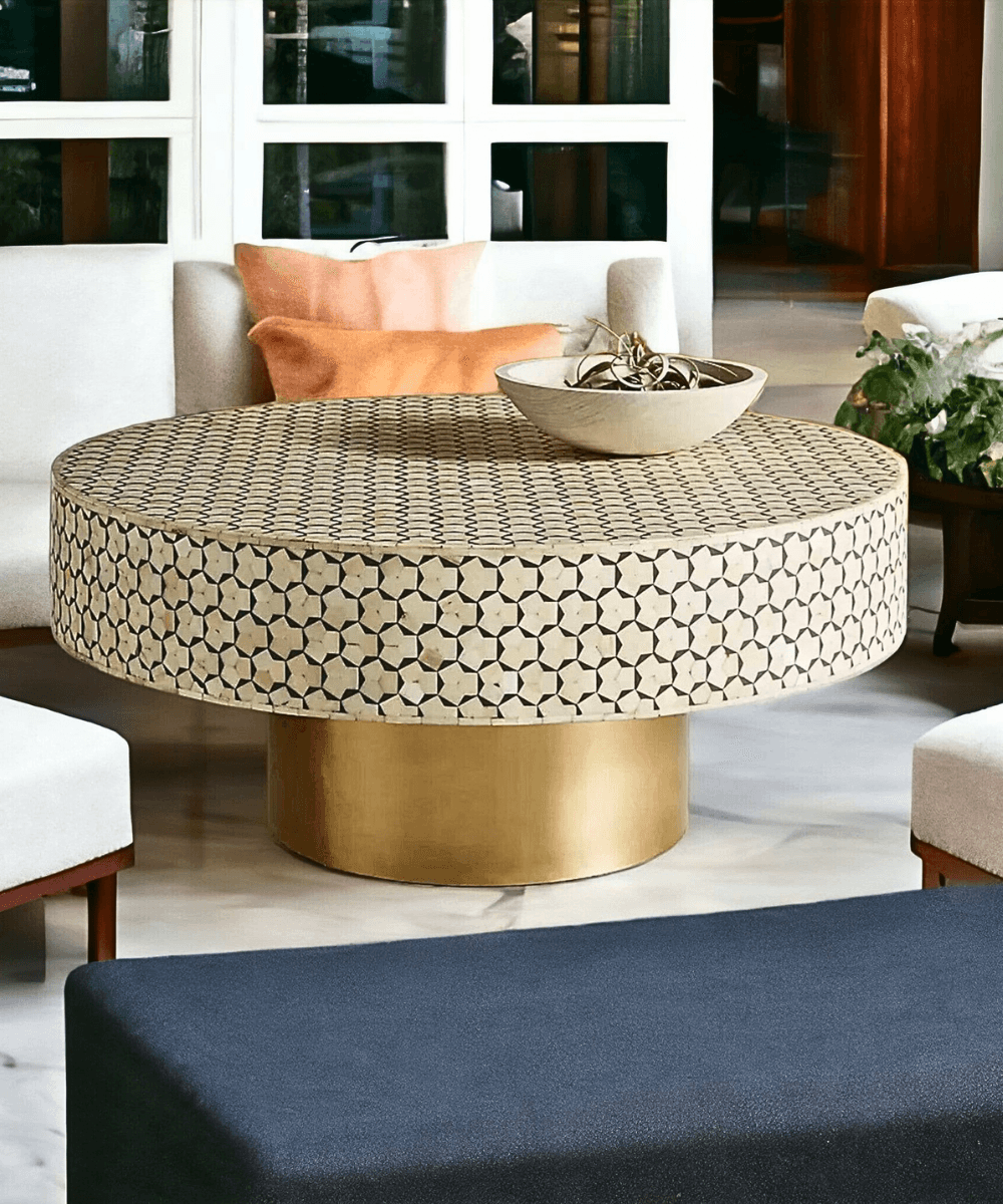 Niktan Export Ebony Round Coffee Table with Brass Tripod Base - NikTan Export