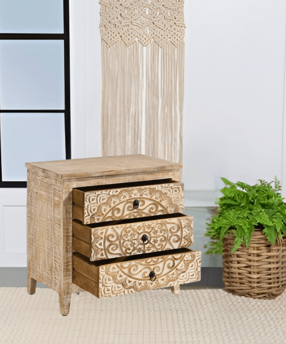 Niktan Export Elegant Distressed Wooden Carved Drawer Chest of Drawers - NikTan Export