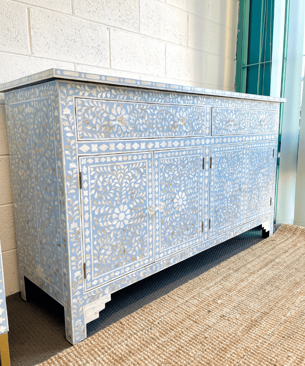 Niktan Export Floral Mother of Pearl Sideboard Soft Blue - NikTan Export