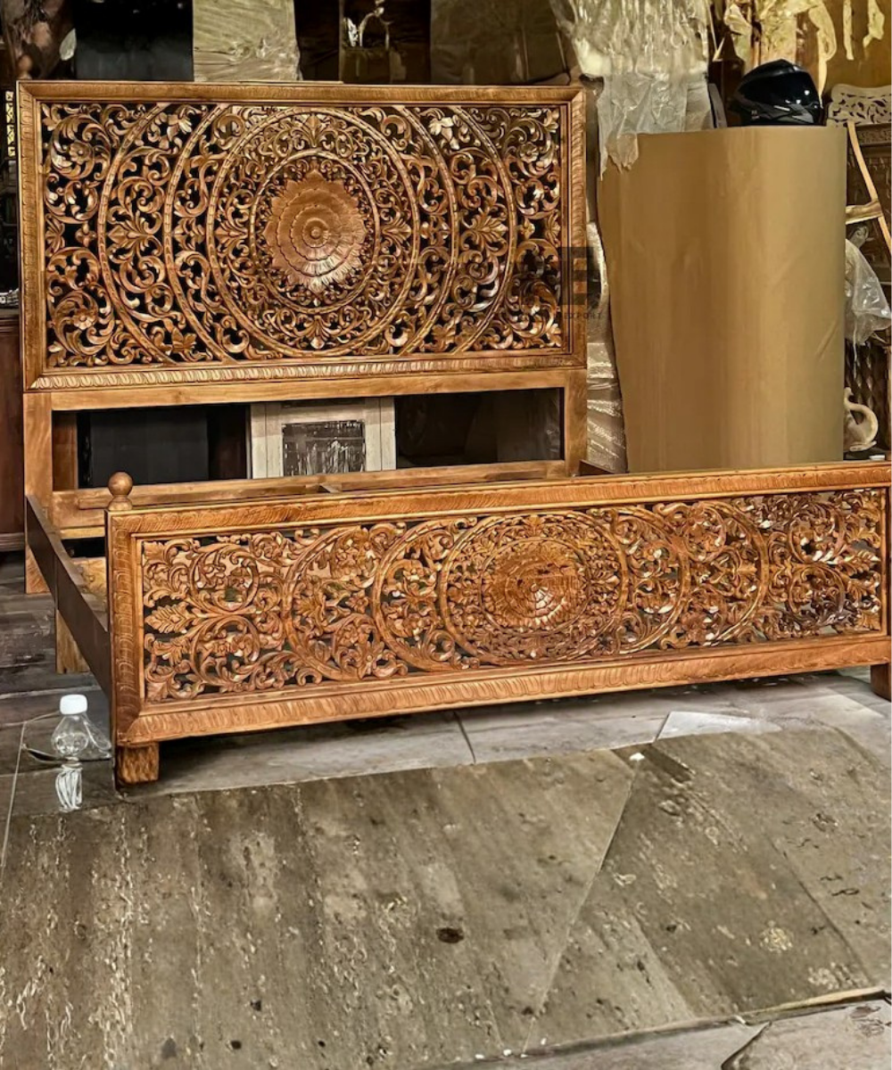 Traditional Indian hand carved king bed