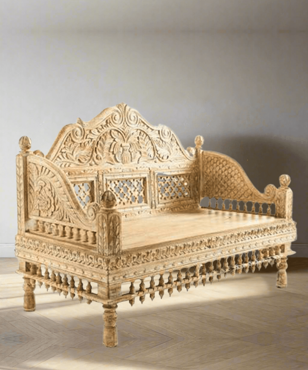 Niktan Export Handcrafted Wooden Daybed, Hand Carved Sofa, Bench Exquisite Carvings - NikTan Export