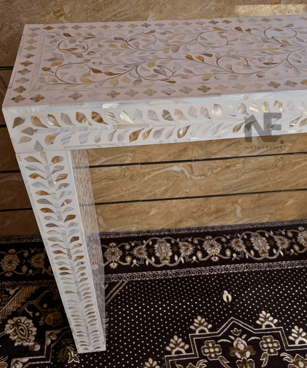 Elegant white console set styled in an entryway