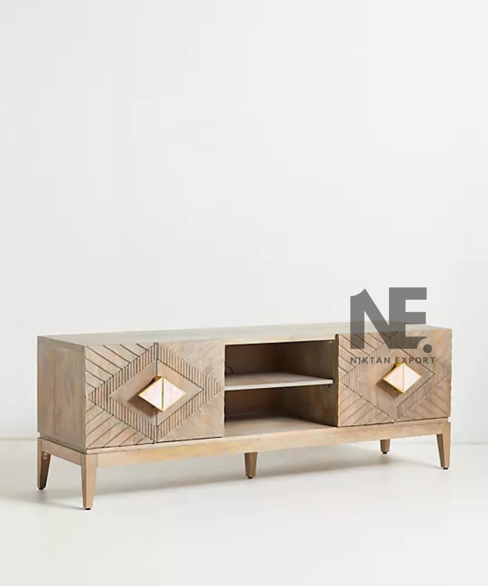 TV console with two side cabinets and open centre shelves