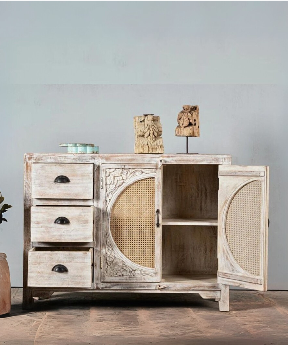 Distressed White Mango Wood Cabinet