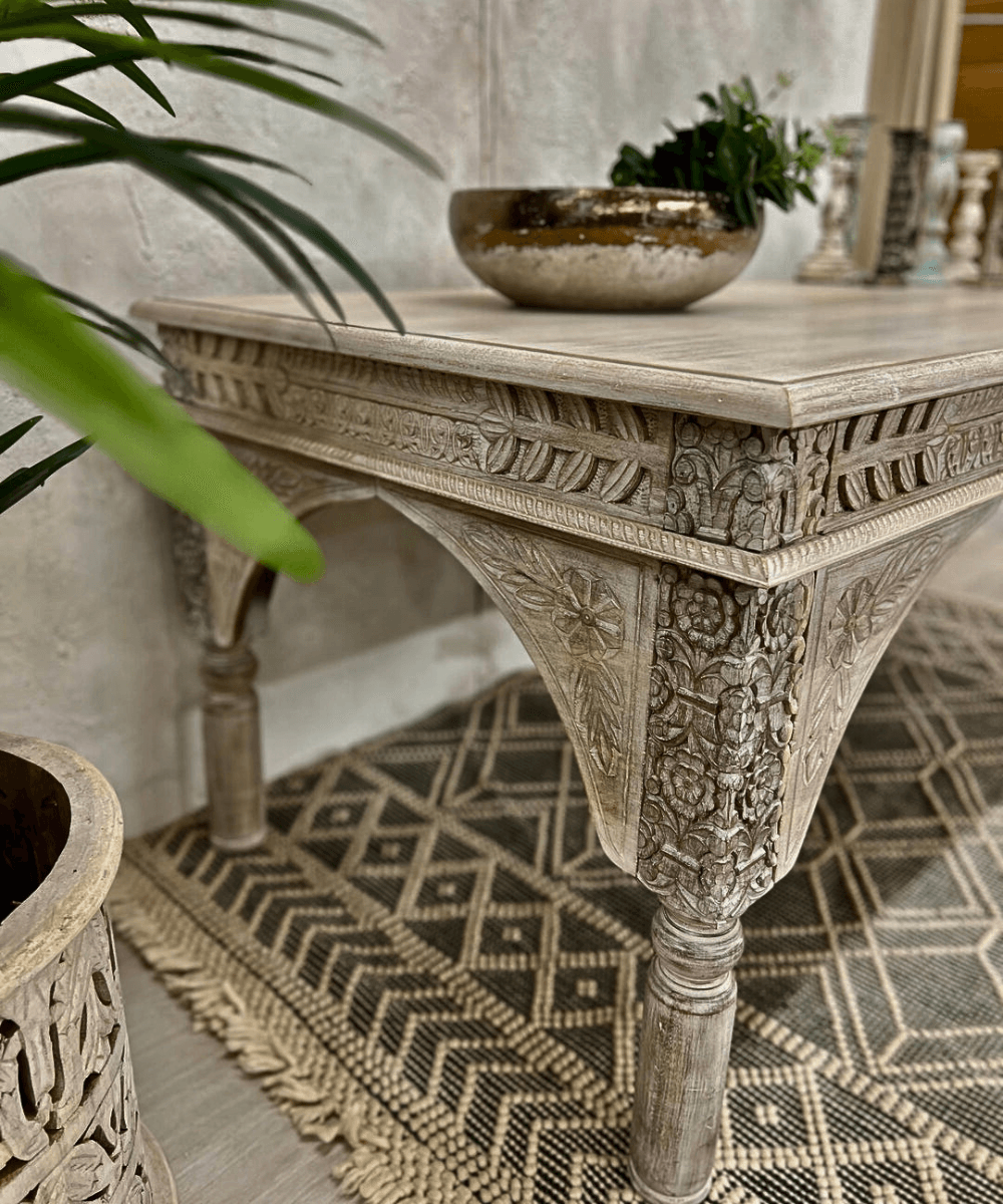 Niktan Export Cream Hand Carved Indian Table / Desk - NikTan Export