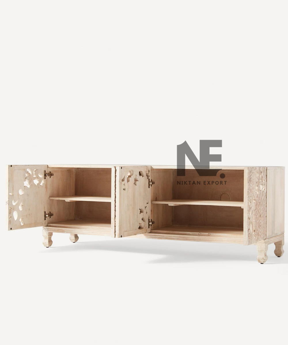 Decorative carved wooden sideboard for a living room