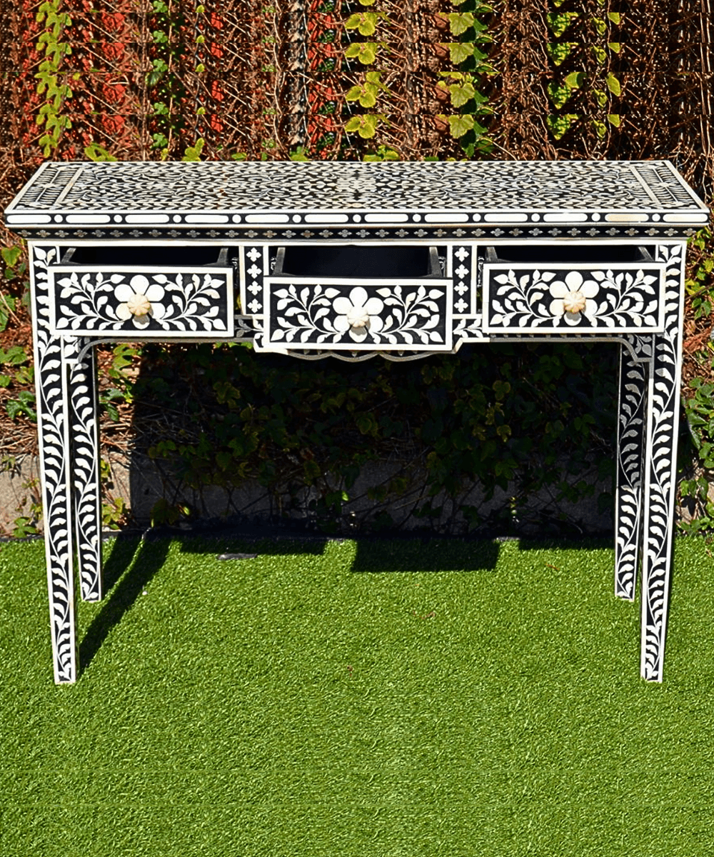 Niktan Export Black Genuine Bone Inlay Console Hall Table - NikTan Export