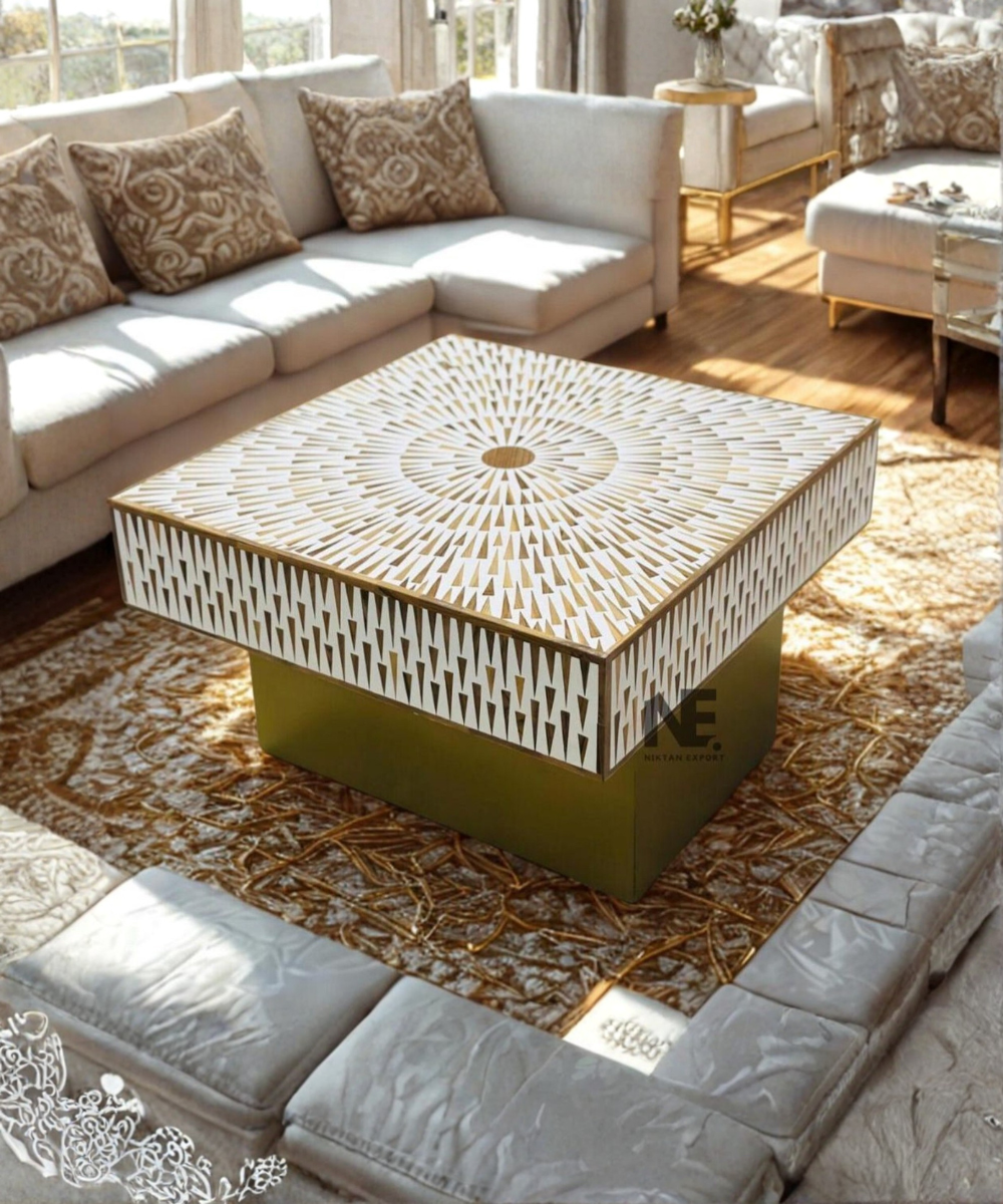 Sun ray bone inlay coffee table handmade