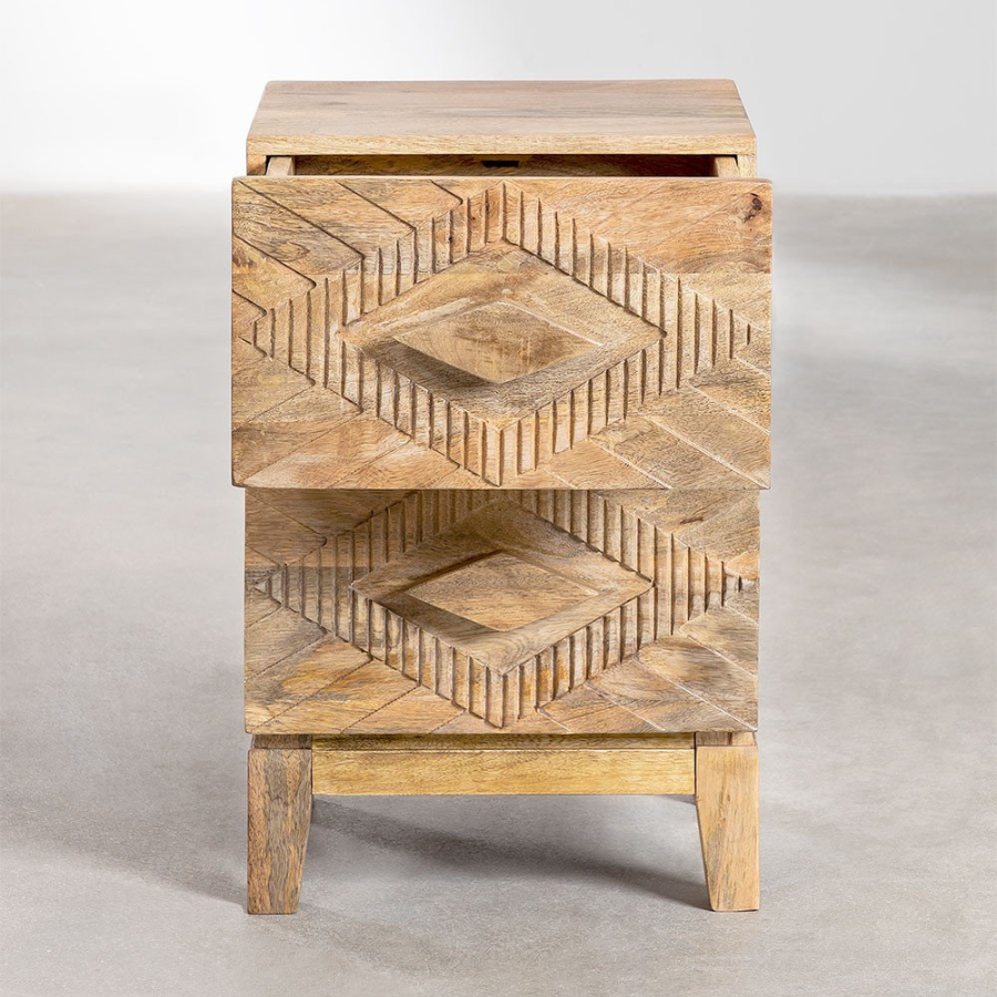 Handcarving Mango Wood Bedside Table - NikTan Export