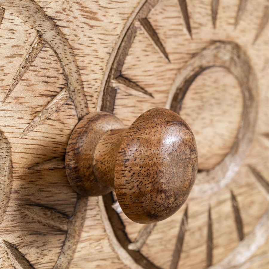 Handcarving Mango Wood Bedside Table - NikTan Export