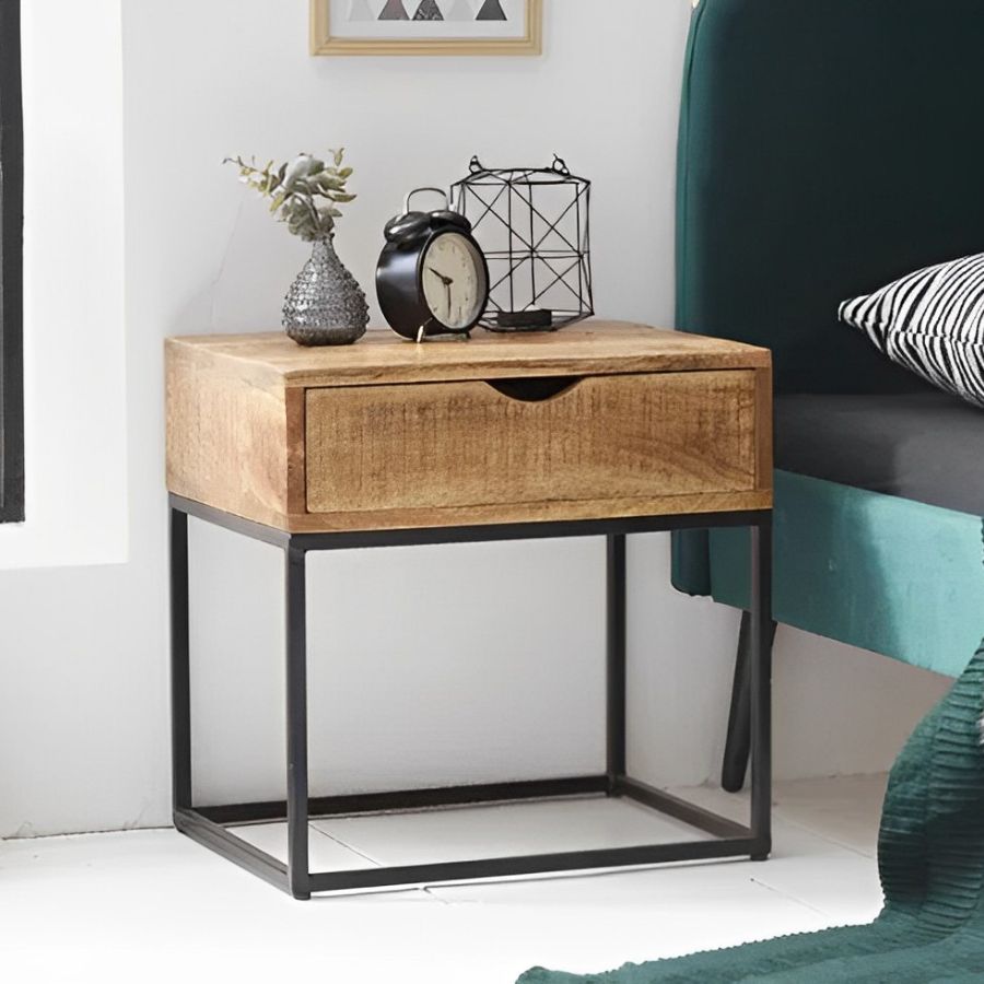 Industrial Bedside Table With Drawer IRON CRAFT 45cm - NikTan Export