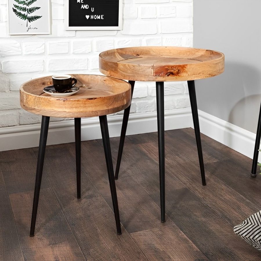 Elegant Side Table PURE NATURE 45cm Mango Wood With Black Legs - NikTan Export