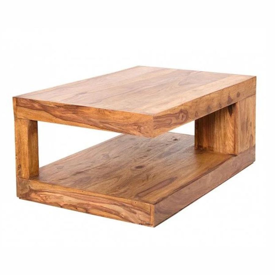 Solid Precious Wood Coffee Table 90cm Sheesham Stone Finish