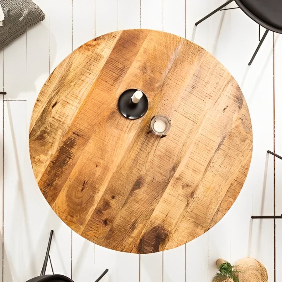 Solid Dining Table IRON CRAFT 80cm Round Natural Mango Wood