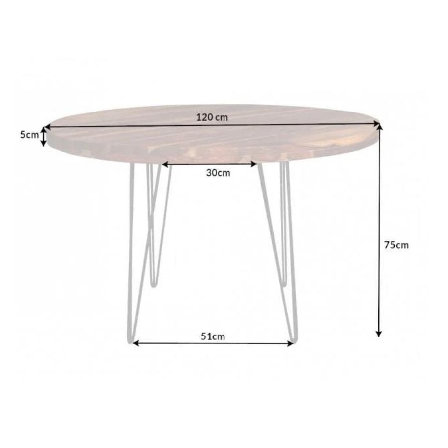 Sheesham Round Massive Dining Table 120cm with Hairpin Legs