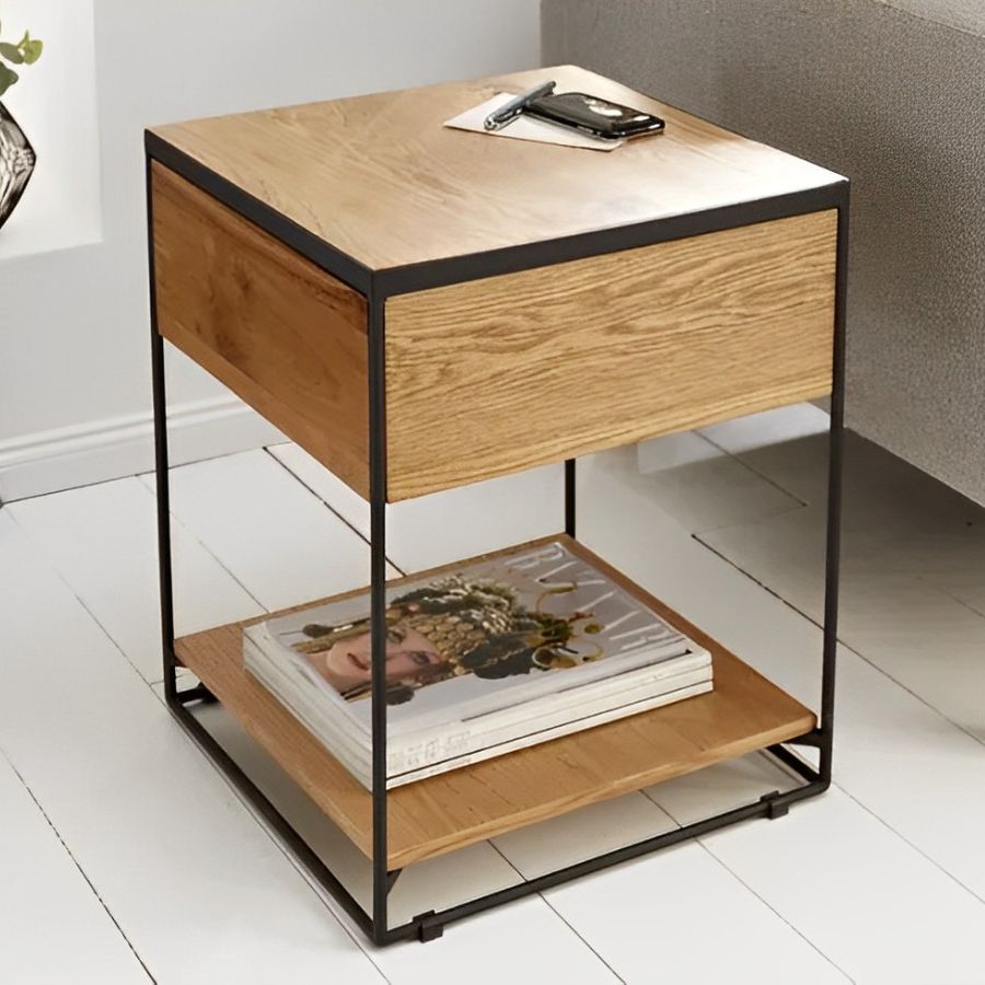 Industrial Stand Bedside Table With Drawer 40cm - NikTan Export