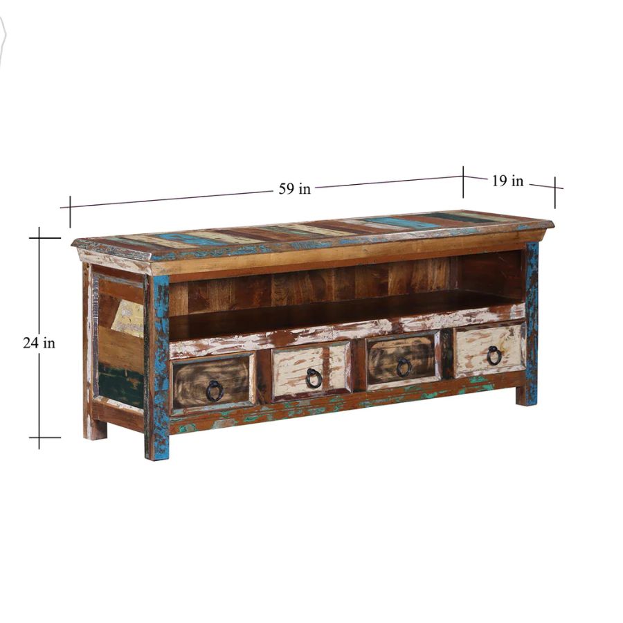 Jhalamand Reclaimed Wood TV Console In Distress Finish For TVs Up To 55" - NikTan Export