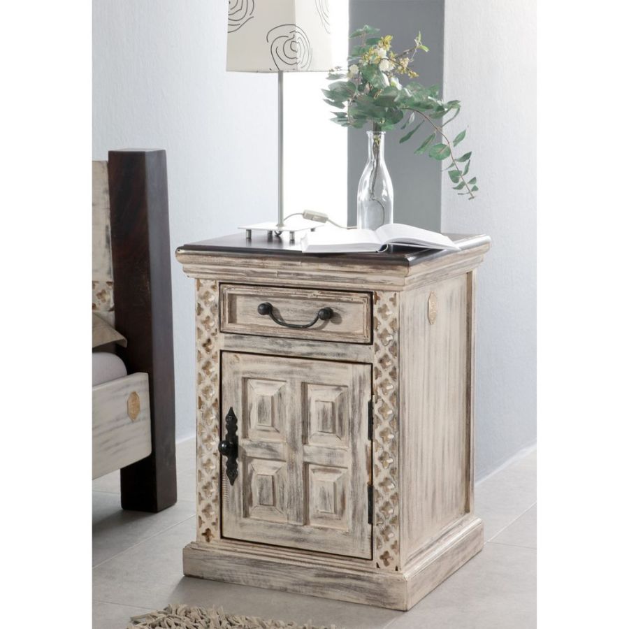 Hand Carved Distress Nightstand - NikTan Export