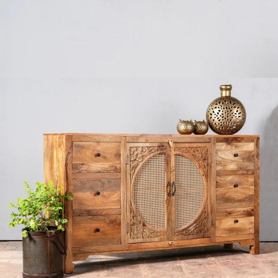 Solid Wood Natural Cane Sideboard