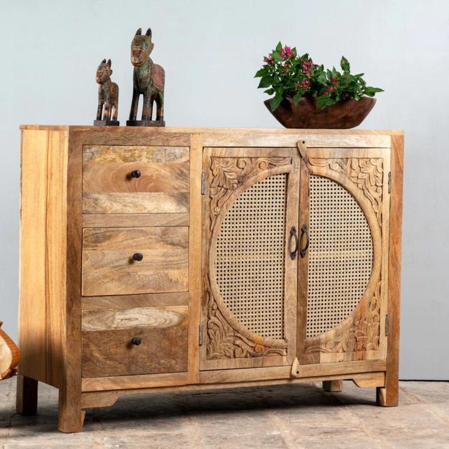 Handcrafted Natural Cane Sideboard Cabinet - NikTan Export